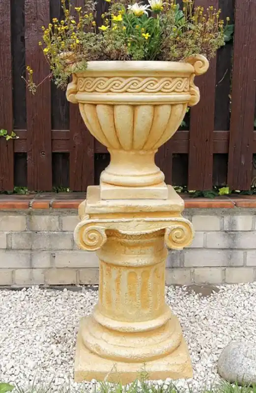 Zertifiziert Casa Padrino maceta barroco con columna beige Ø 48 x A. 99 cm - Magnífica macetero con columna de jardín en estilo barroco - Accesorios de decoración de jardín barroco