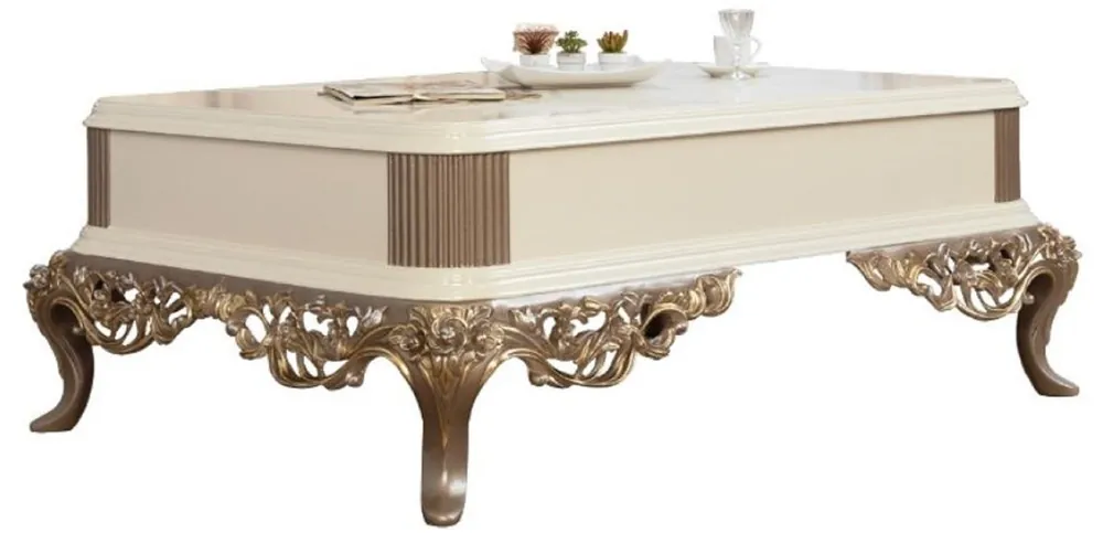 Angebot Casa Padrino mesa de centro barroco de lujo blanco / marrón / oro 130 x 92 x A. 50 cm - Magnífica mesa de salón hecha a mano en estilo barroco - Muebles Barrocos