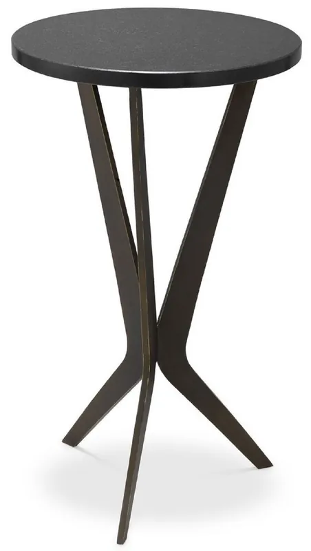 Nur Heute Casa Padrino mesa auxiliar de lujo negro / bronce Ø 30,5 x A. 52 cm - Mesa redonda con tapa de granito y patas de metal - Muebles de salón - Muebles de Lujo