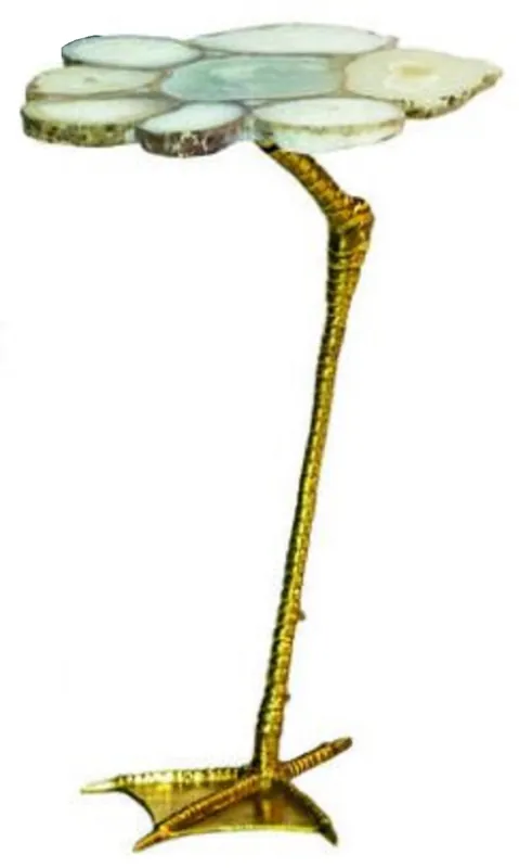 Casa Padrino mesa auxiliar de lujo blanco / oro 30 x 39,5 x A. 41,5 cm - Mesa moderna con tablero de piedra preciosa de ágata y patas de metal en diseño de pie de pato - Muebles de salón de lujo Aktuell