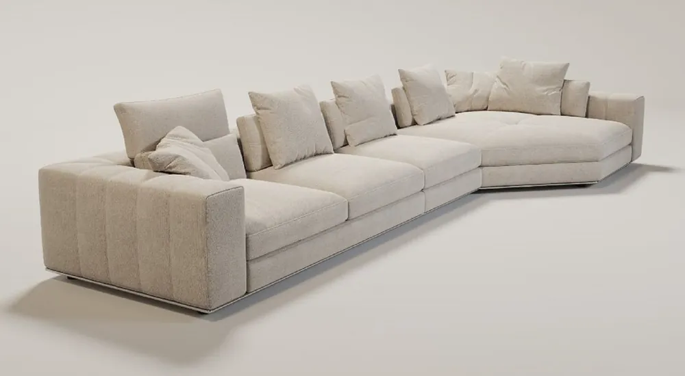 Direktkauf Casa Padrino sofá de salón de lujo con cojines beige / plata 400 x 130 x A. 56 cm - Muebles de salón de lujo