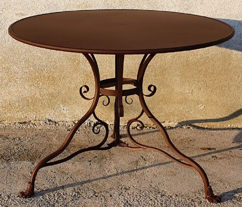 Abverkauf Casa Padrino mesa de jardín Art Nouveau marrón Ø 100 x A. 70 cm - Mesa redonda de hierro forjado - Muebles de Jardín y Terraza