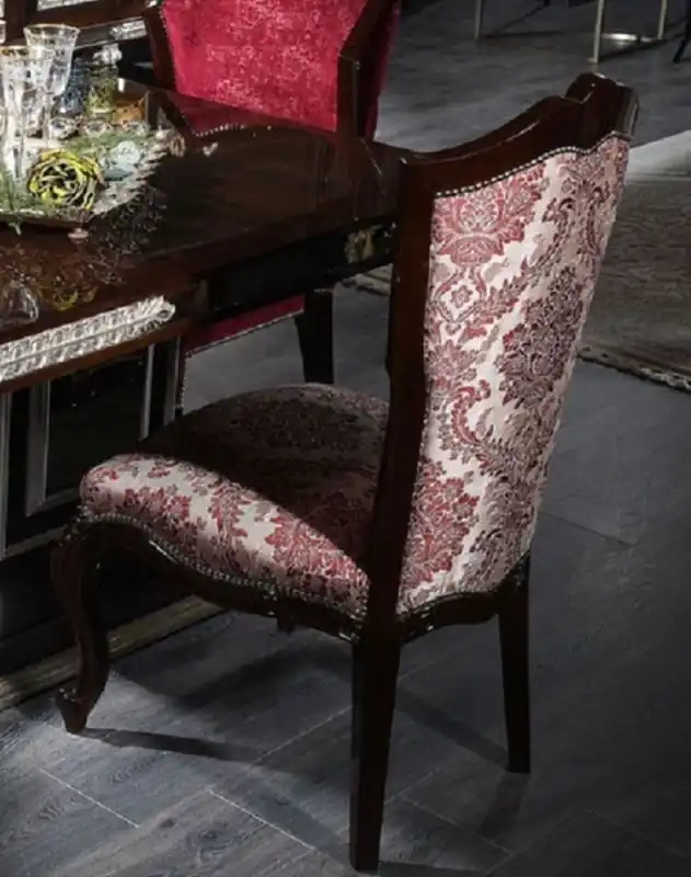 Casa Padrino silla de comedor barroco de lujo beige / rojo burdeos / marrón oscuro / plata - Silla de cocina de madera maciza hecha a mano con patrón elegante - Magnífica muebles de comedor barroco Ausverkauf