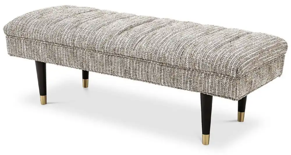 Casa Padrino banco de lujo beige / negro / latón 134 x 50 x A. 45 cm - Banco tapizado de madera maciza - Muebles de Sala de Estar - Muebles de Hotel - Colección de Lujo Neuheit