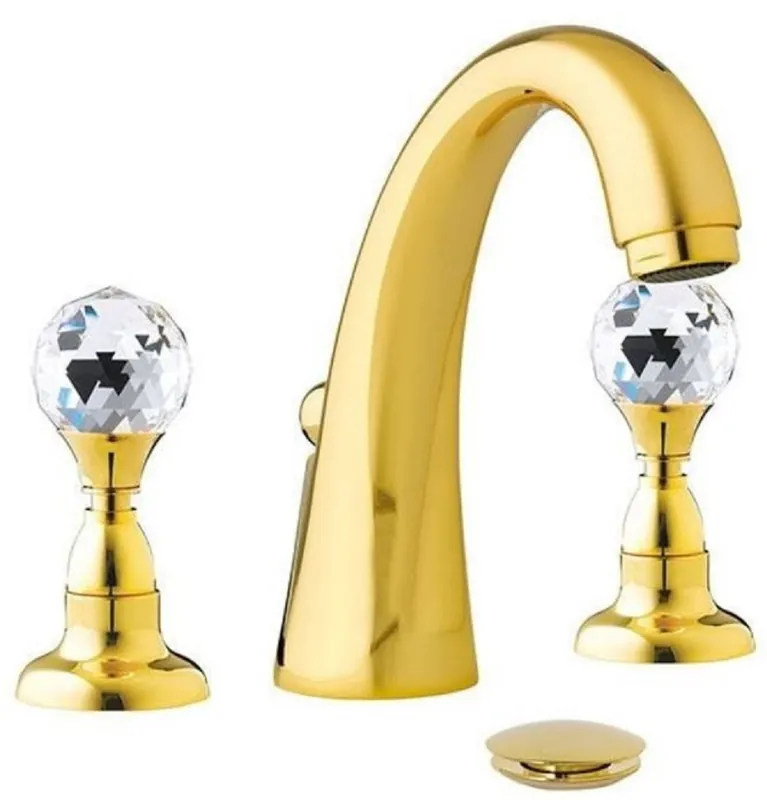 Begrenztes Angebot Casa Padrino mezclador de lavabo de lujo con cristal Swarovski oro A. 15 cm - Batería de tres orificios con vaciador - Accesorios de baño de lujo - Hecho en Italia