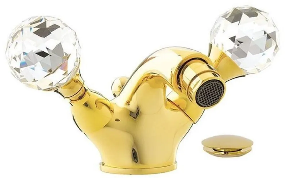 Casa Padrino grifo de bañera de lujo con cristal Swarovski oro A. 7 cm - Mezclador de baño con vaciador - Accesorios de baño de lujo - Hecho en Italia Direkt Vom Hersteller