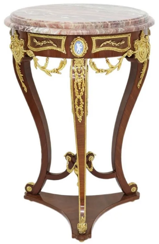 Solange Der Vorrat Reicht Casa Padrino mesa auxiliar barroco marrón / oro / rojo Ø 55 x A. 78 cm - Mesa redonda de madera maciza de estilo barroco - Muebles de salón barrocos