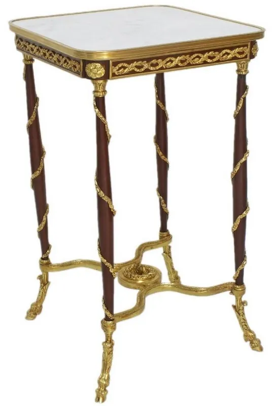 Casa Padrino mesa auxiliar barroco marrón / oro / blanco 45 x 45 x A. 78 cm - Mesa de madera maciza hecha a mano en estilo barroco - Muebles de salón barrocos Geprüft
