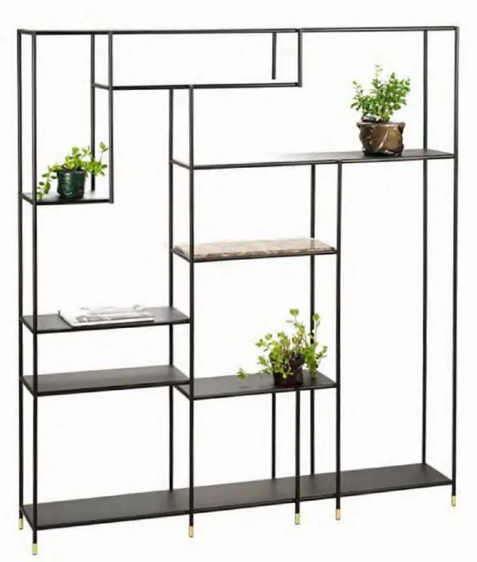 Jetzt Bestellen Casa Padrino armario de estantería de metal de lujo con encimera de mármol Emperador negro / gris / latón 180 x 30 x A. 200 cm - Armario de Salón - Armario de Oficina - Muebles de Metal