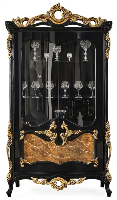 Bestpreis Casa Padrino vitrina barroco de lujo negro / marrón / oro 156 x 50 x A. 220 cm - Magnífica vitrina de madera maciza con 2 puertas de vidrio - Muebles Barrocos
