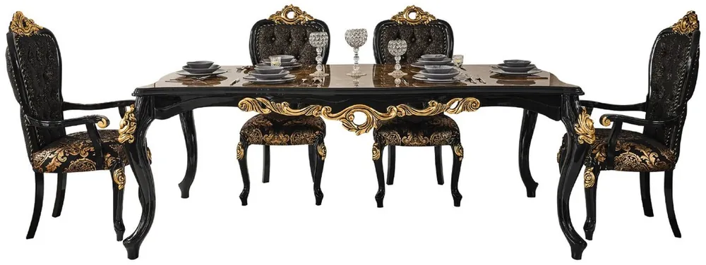 Sonderangebot Casa Padrino conjunto de comedor barroco de lujo marrón / negro / oro - 1 Mesa de Comedor con Aspecto de Mármol y 6 Sillas de Comedor - Magnífico muebles de comedor en estilo barroco