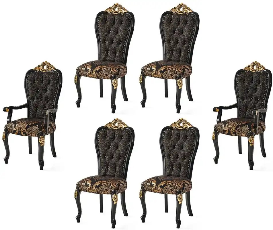 Markenware Casa Padrino conjunto de sillas de comedor barroco de lujo negro / oro - Conjunto de sillas de cocina de 6 - Muebles de comedor barrocos - Noble & Magnífico