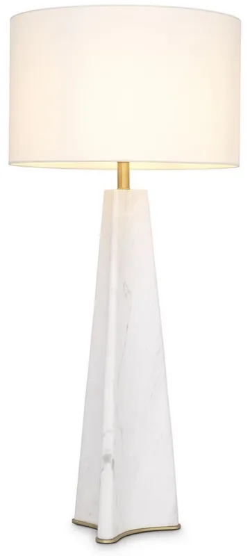 Jetzt Kaufen Casa Padrino lámpara de mesa de lujo blanco / latón antiguo Ø 48 x A. 106,5 cm - Lámpara de escritorio moderna de mármol - Colección de Lujo