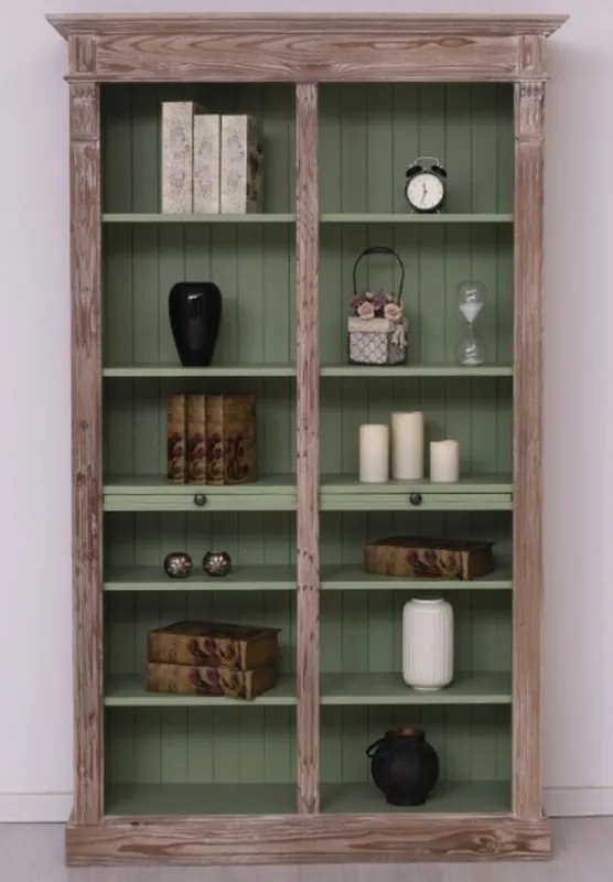 Top-Seller Casa Padrino armario de libros estilo country marrón / verde 120 x 37 x H. 197 cm - Armario de Madera Maciza - Armario Estante - Armario para Sala de Estar - Muebles de Estilo Country