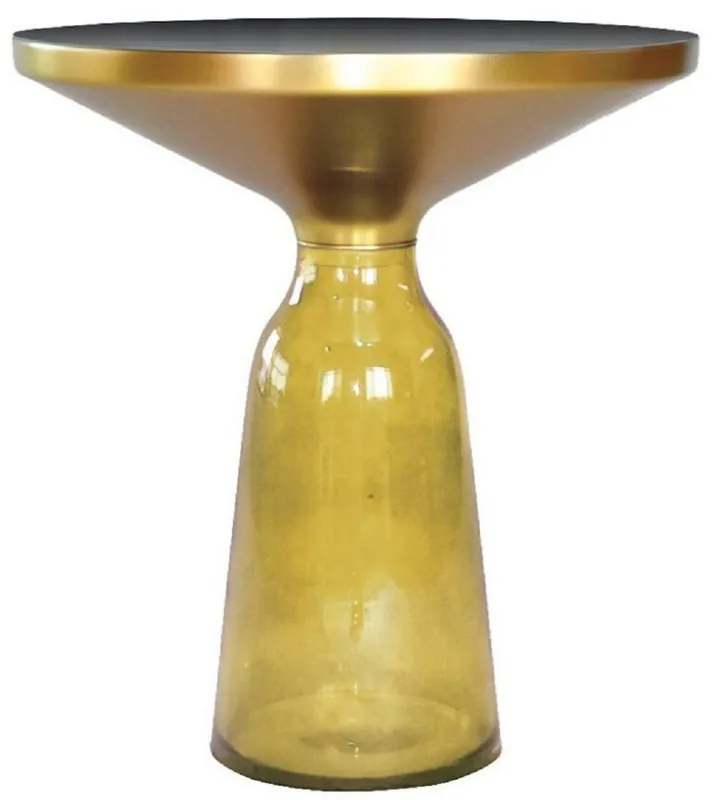 Neu Casa Padrino mesa auxiliar de lujo negro / amarillo / oro Ø 50 x A. 53 cm - Mesa redonda de vidrio - Muebles de salón modernos