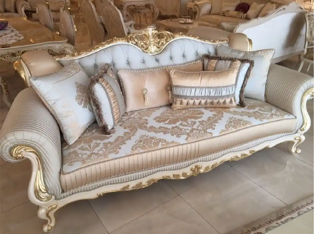 Casa Padrino sofá barroco de lujo azul claro / blanco / oro - Magnífico sofá de salón con patrón elegante - Muebles de salón barrocos Neu Im Sortiment