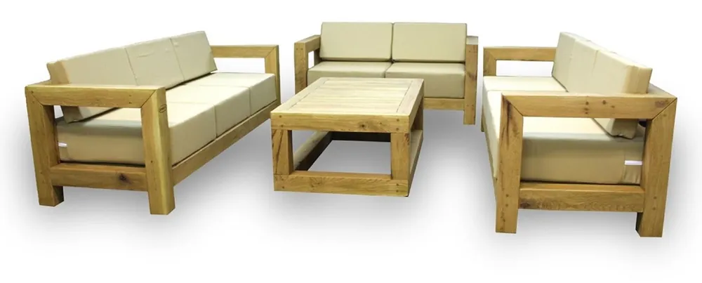 Preis Gesenkt Casa Padrino conjunto de muebles de jardín de madera maciza de lujo beige / natural - 3 Sofás y 1 Mesa de Centro - Muebles de jardín y patio modernos de madera de roble