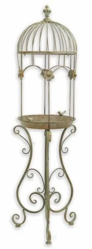 Neu Casa Padrino Art Nouveau bañera para pájaros verde antiguo 38,5 x 38,3 x A. 128 cm - Bañera para pájaros de metal - Accesorios de decoración de jardín y terraza
