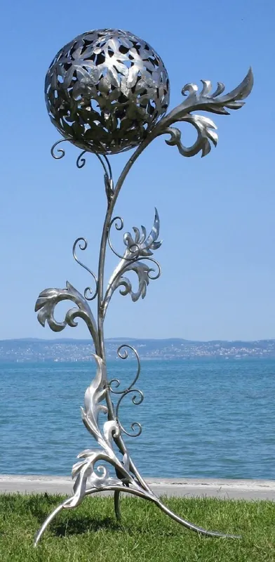 Schnäppchen Casa Padrino escultura de jardín barroco de acero inoxidable columna con bola plata 85 x 82 x A. 200 cm - Decoración de jardín hecha a mano resistente a la intemperie