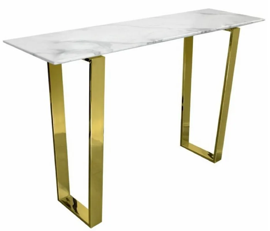 Casa Padrino consola de lujo blanco / oro 122 x 36 x A. 76 cm - Consola moderna con tapa de mármol sintético y patas de acero - Muebles de Salón Online Kaufen