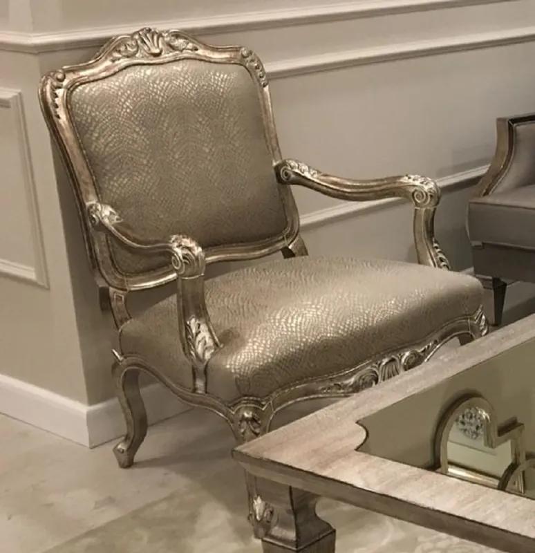 Casa Padrino sillón barroco de lujo plata / plata antigua - Magnífica sillón de salón - Muebles de salón barrocos - Noble & Magnífica Sofort Bestellen