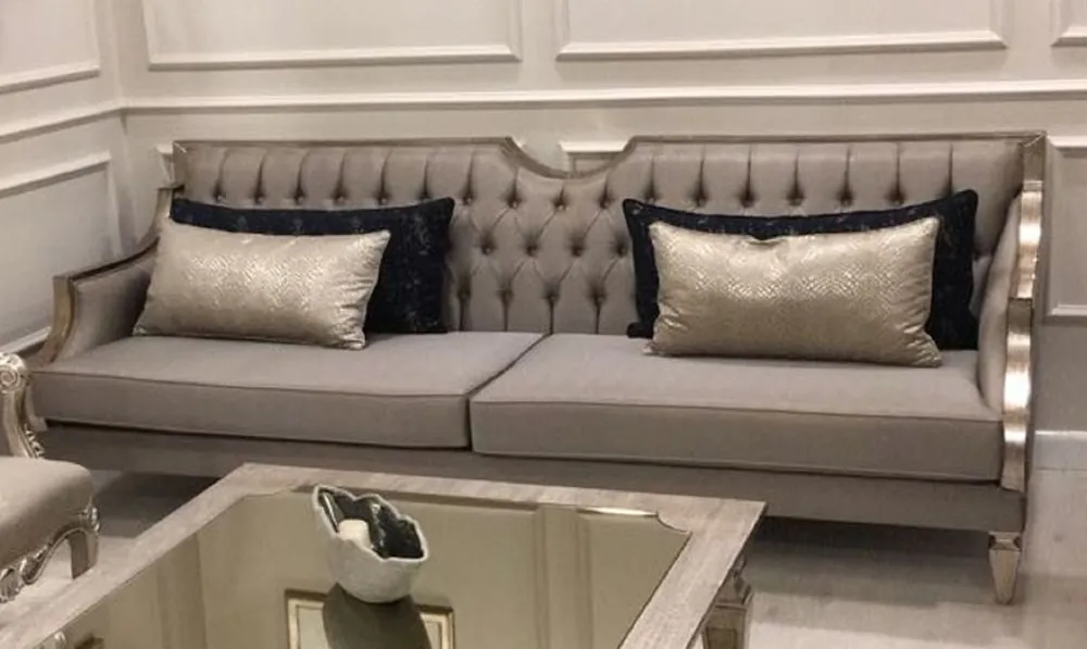 Finale Aktion Casa Padrino sofá barroco de lujo gris / plata antigua - Sofá de salón hecho a mano - Muebles de salón barrocos - Noble y Magnífico