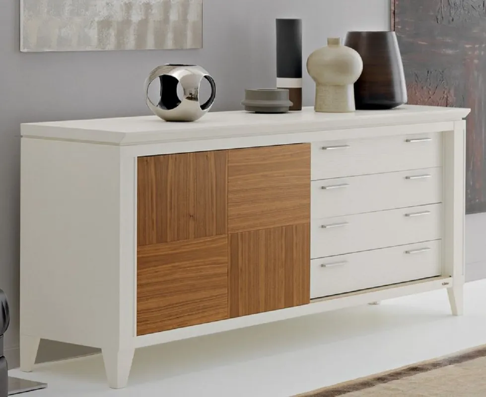 Sonderangebot Casa Padrino aparador de lujo blanco / marrón 197 x 53 x A. 88 cm - Armario noble de madera maciza con puerta corredera y 4 cajones - Muebles de Lujo - Calidad de Lujo - Hecho en Italia