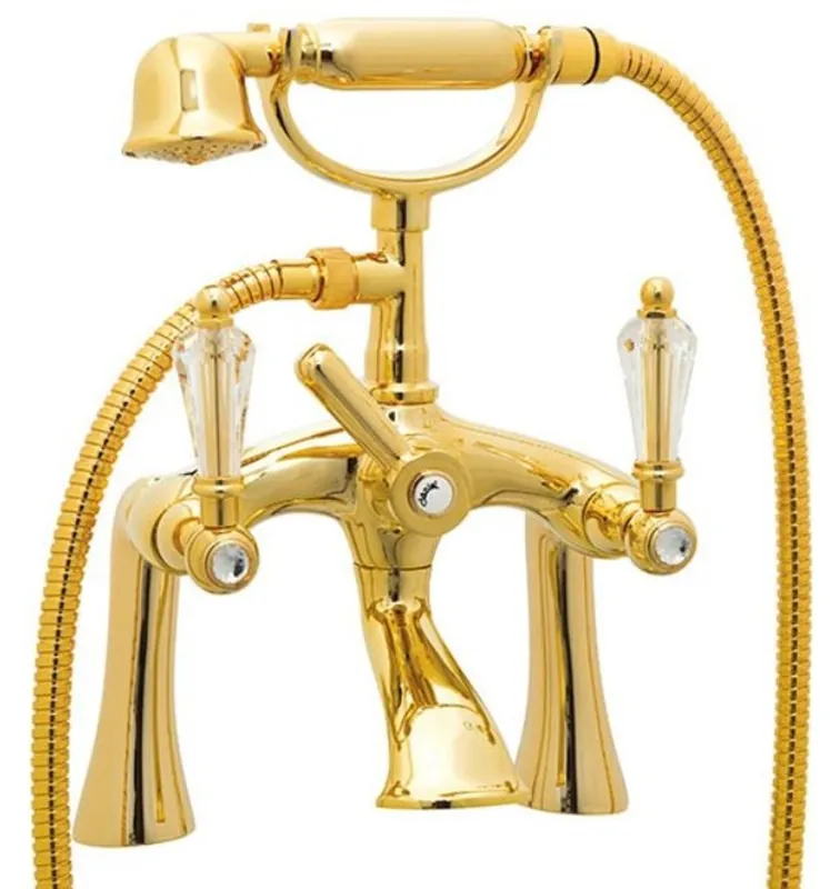 Casa Padrino grifería de bañera Art Nouveau de lujo con cristal Swarovski oro - Mezclador de baño con ducha de mano - Accesorios de baño nostálgicos Markenware