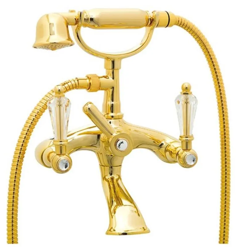 Must-Have Casa Padrino grifería de bañera Art Nouveau de lujo con cristal Swarovski oro - Retro mezclador de baño con ducha de mano - Accesorios de baño nostálgicos