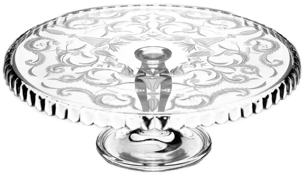 Casa Padrino plato de pastel de lujo plata Ø 32 x A. 12 cm - Plato de pastel de vidrio grabado a mano y hecho a mano - Accesorios para Hoteles y Restaurantes - Calidad de Lujo Neuheit
