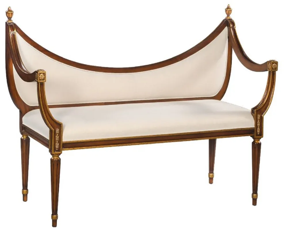 Casa Padrino banco Art Nouveau de lujo crema / marrón / oro - Banco de madera maciza hecho a mano - Muebles de Salón Barrocos y Art Nouveau Top-Angebot