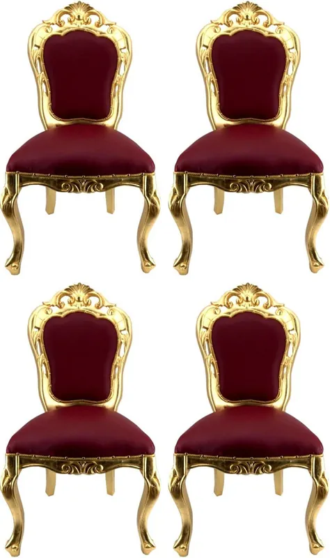 Casa Padrino conjunto de sillas de comedor barroco de lujo rojo burdeos / oro - 4 Sillas de comedor hechas a mano con aspecto de cuero - Muebles de comedor barrocos Sonderangebot