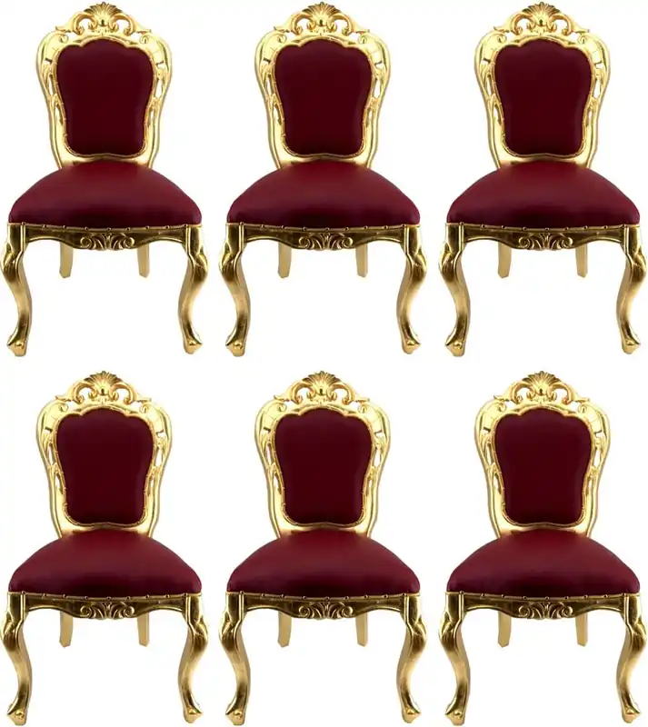 Casa Padrino conjunto de sillas de comedor barroco de lujo rojo burdeos / oro - 6 Sillas de comedor hechas a mano con aspecto de cuero - Muebles de comedor barrocos Preisknaller
