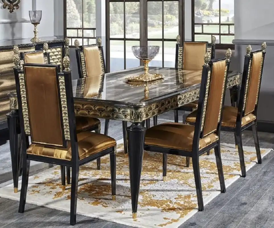 Casa Padrino conjunto de sillas de comedor barroco de lujo oro / negro - Conjunto de sillas de cocina de 6 hecho a mano - Muebles de comedor barrocos - Noble & Splendid Jetzt Bestellen