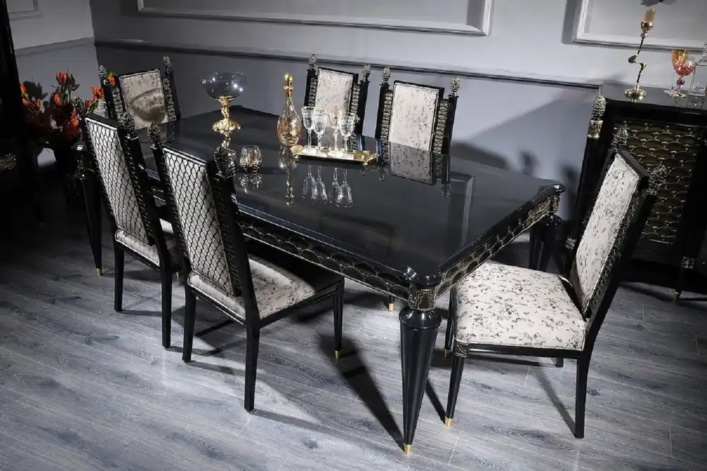 Wochenendangebot Casa Padrino conjunto de sillas de comedor barroco de lujo plata gris / negro / oro - Conjunto de sillas de cocina de 6 hecho a mano - Muebles de comedor barrocos - Noble & Splendid