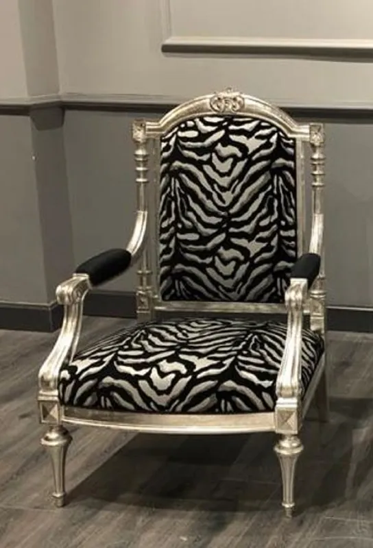 Casa Padrino sillón barroco de lujo negro / plata / plata antigua - Sillón de salón en estilo barroco - Muebles de salón barrocos Neu