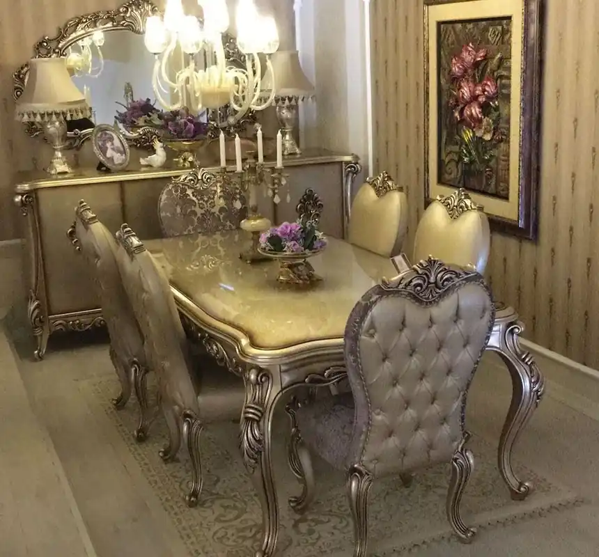 Zertifiziert Casa Padrino conjunto de comedor barroco de lujo - 1 Mesa de Comedor y 6 Sillas de Comedor - Magnífico muebles de comedor barrocos