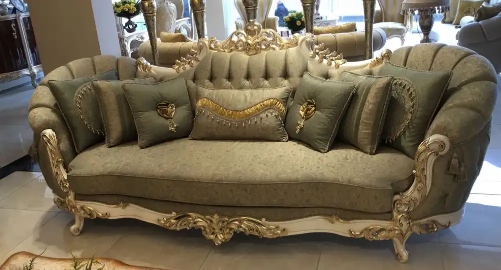 Casa Padrino sofá de la sala barroco de lujo verde / blanco / oro - Muebles de salón barrocos hechos a mano - Noble y Magnífico Geprüft