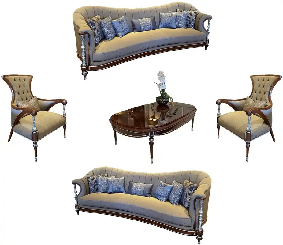 Casa Padrino conjunto de sala de estar barroco de lujo gris / marrón / plata - 2 Sofás y 2 Sillones y 1 Mesa de Centro - Muebles de salón barrocos hechos a mano - Noble y Magnífico Wochenendangebot