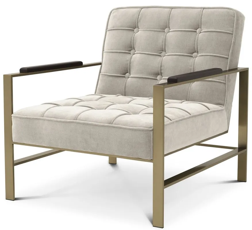 Ausverkauf Casa Padrino sillón de lujo arena / latón / negro 70,5 x 80,5 x A. 75 cm - Sillón de salón con estructura de acero inoxidable - Muebles de salón de lujo