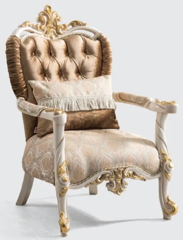 Casa Padrino sillón barroco de lujo marrón / plata / blanco / oro - Magnífico sillón de salón con patrón elegante - Muebles Barrocos Sonderaktion