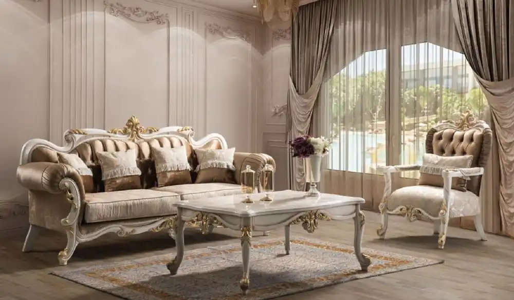 Solange Der Vorrat Reicht Casa Padrino conjunto de sala de estar barroco de lujo marrón / plata / blanco / oro - 2 Sofás y 2 Sillones y 1 Mesa de Centro - Muebles de salón hechos a mano estilo barroco - Noble y Magnífica