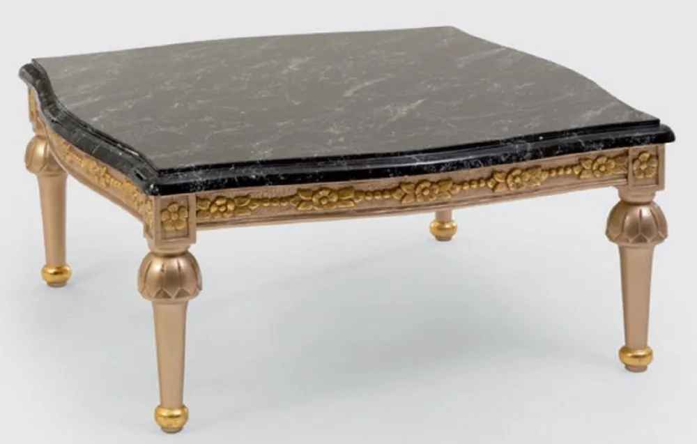 Online Kaufen Casa Padrino mesa de centro barroco de lujo negro / plata / oro - Magnífica mesa de salón de madera maciza con tablero en aspecto de mármol - Muebles Barrocos
