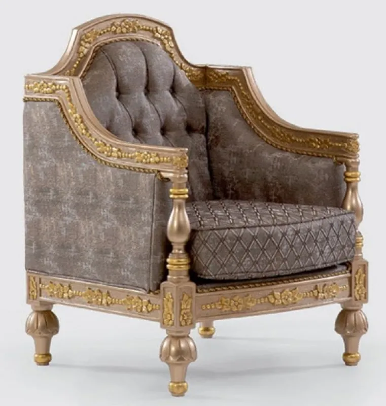 Letzte Chance Casa Padrino sillón barroco de lujo gris / plata / oro - Magnífico sillón de salón con patrón elegante - Muebles Barrocos