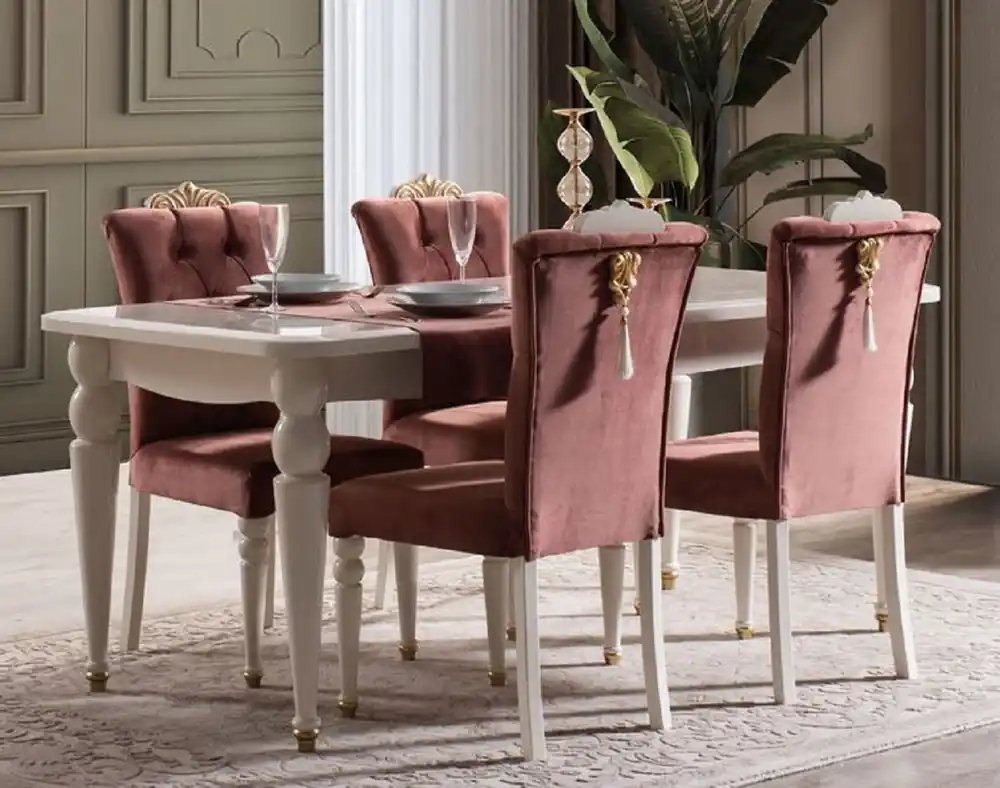 Casa Padrino conjunto de comedor barroco de lujo rojo / blanco / oro - 1 Mesa de Comedor y 6 Sillas de Comedor - Muebles de comedor barroco Finale Aktion