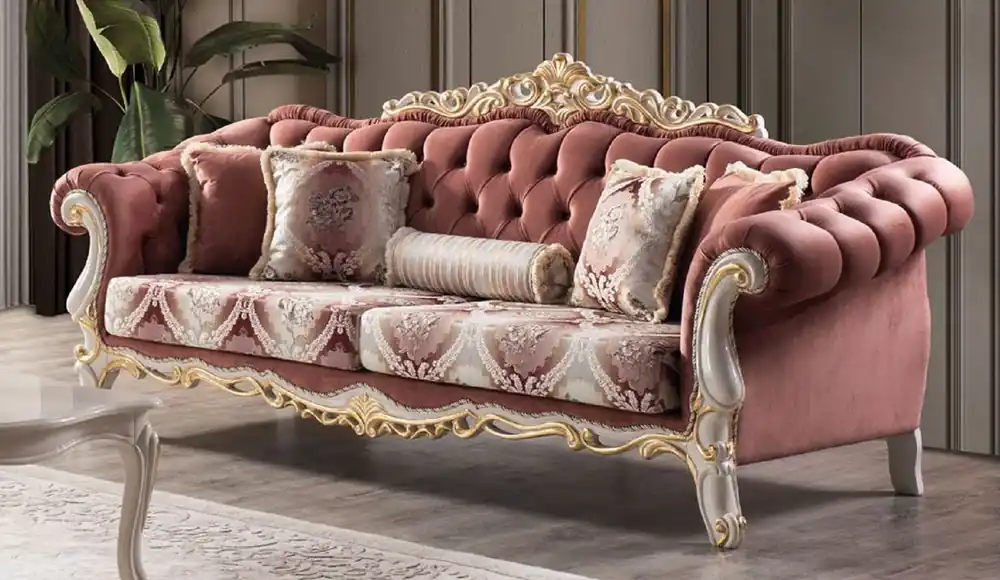 Preiswert Casa Padrino sofá barroco de lujo rojo / blanco / oro - Magnífico sofá de salón con elegante diseño y cojines decorativas - Muebles de salón en estilo barroco