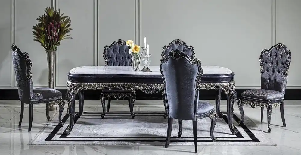 Preisreduziert Casa Padrino conjunto de sillas de comedor barroco de lujo azul / oro - Conjunto de sillas de cocina de 6 hecho a mano - Muebles de comedor barrocos - Noble & Splendid
