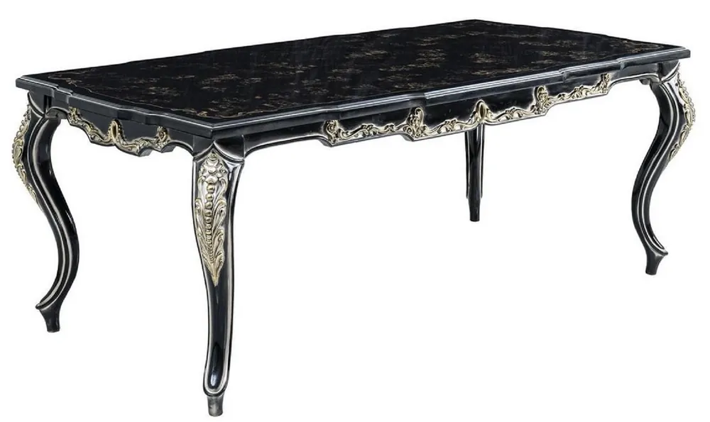 Kracherpreis Casa Padrino mesa de comedor barroco de lujo negro / oro - Mesa de comedor de madera maciza - Muebles de comedor barrocos - Noble y Magnífico
