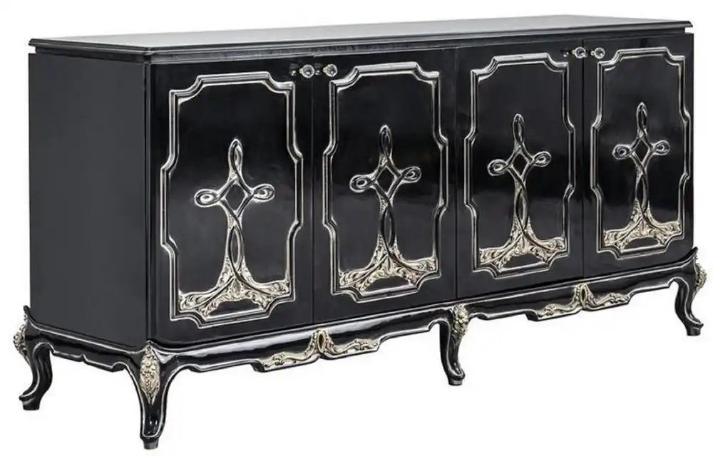 Abverkauf Casa Padrino aparador barroco de lujo negro / oro - Mueble de madera maciza hecho a mano con 4 puertas - Muebles barrocos - Noble y Magnífico