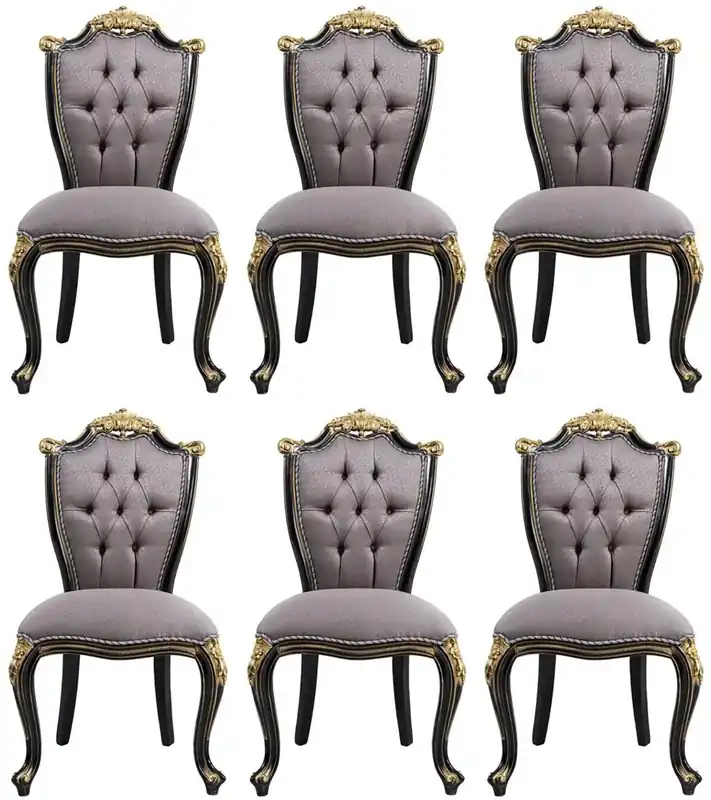 Garantierte Lieferung Casa Padrino conjunto de sillas de comedor barroco de lujo plata / negro / oro - Conjunto de sillas de cocina de 6 hecho a mano - Muebles de comedor barrocos - Noble & Splendid